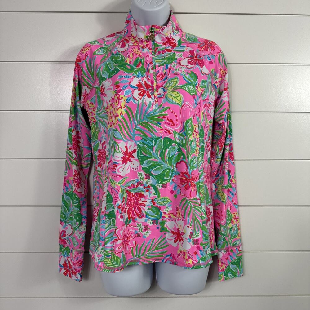 Lilly Pulitzer Luxletic Marion Half Zip Shirt Journey To The Jungle sz S